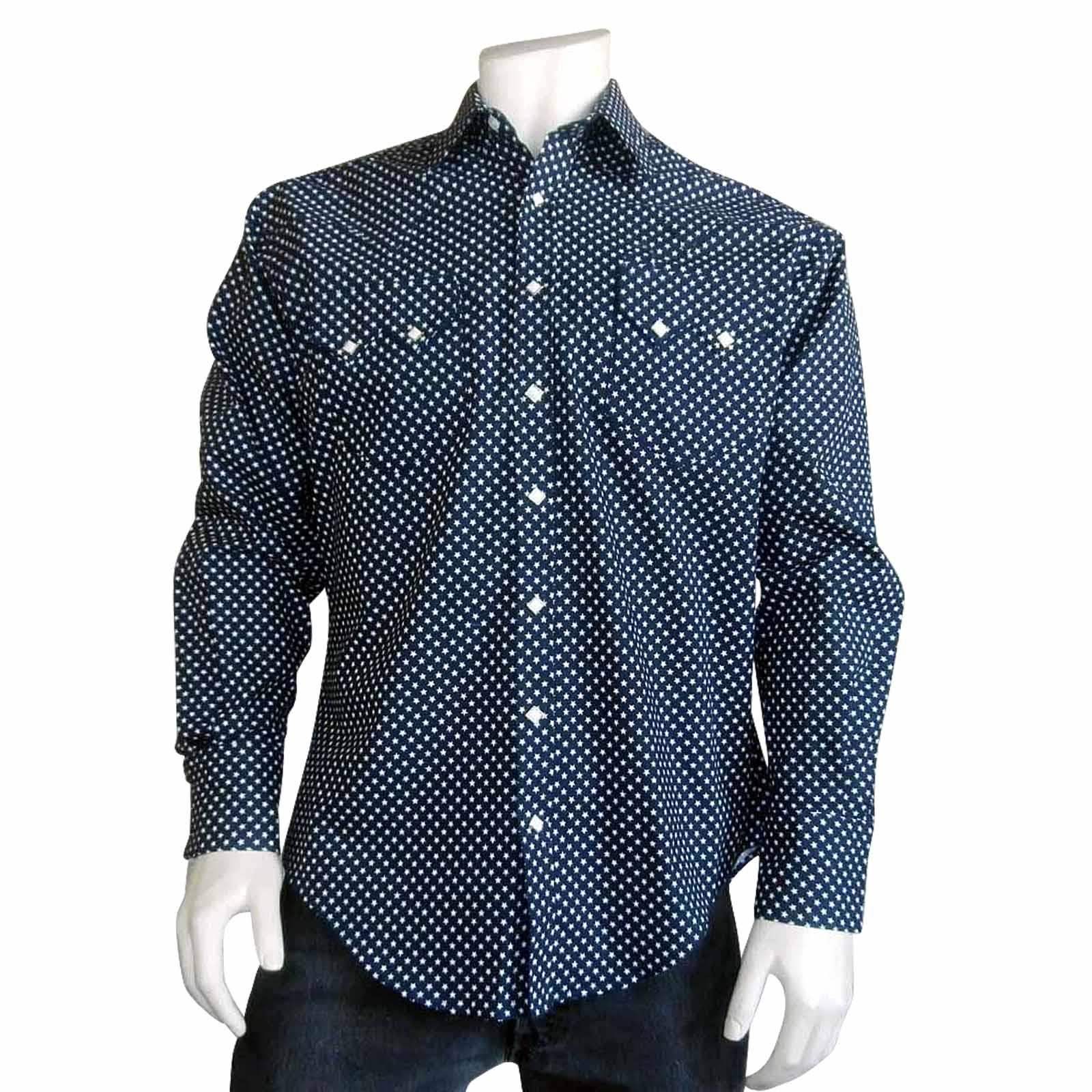 Men's American Stars Print Western Shirt in Navy - Rockmount Clothing - Flyclothing LLC