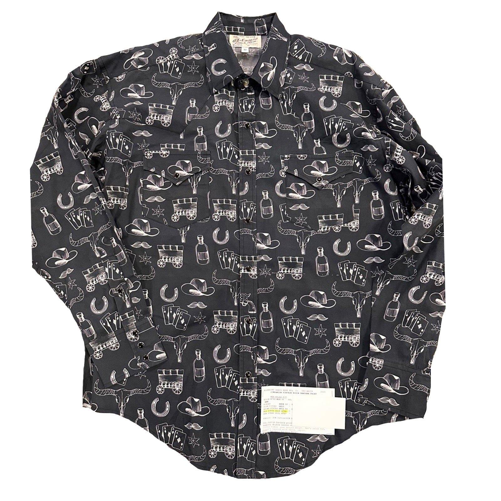 Rockmount Clothing Men's Vintage Black Hat & Horse Shoe Card Western Print - Rockmount Clothing