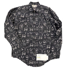Rockmount Clothing Men's Vintage Black Hat & Horse Shoe Card Western Print - Rockmount Clothing