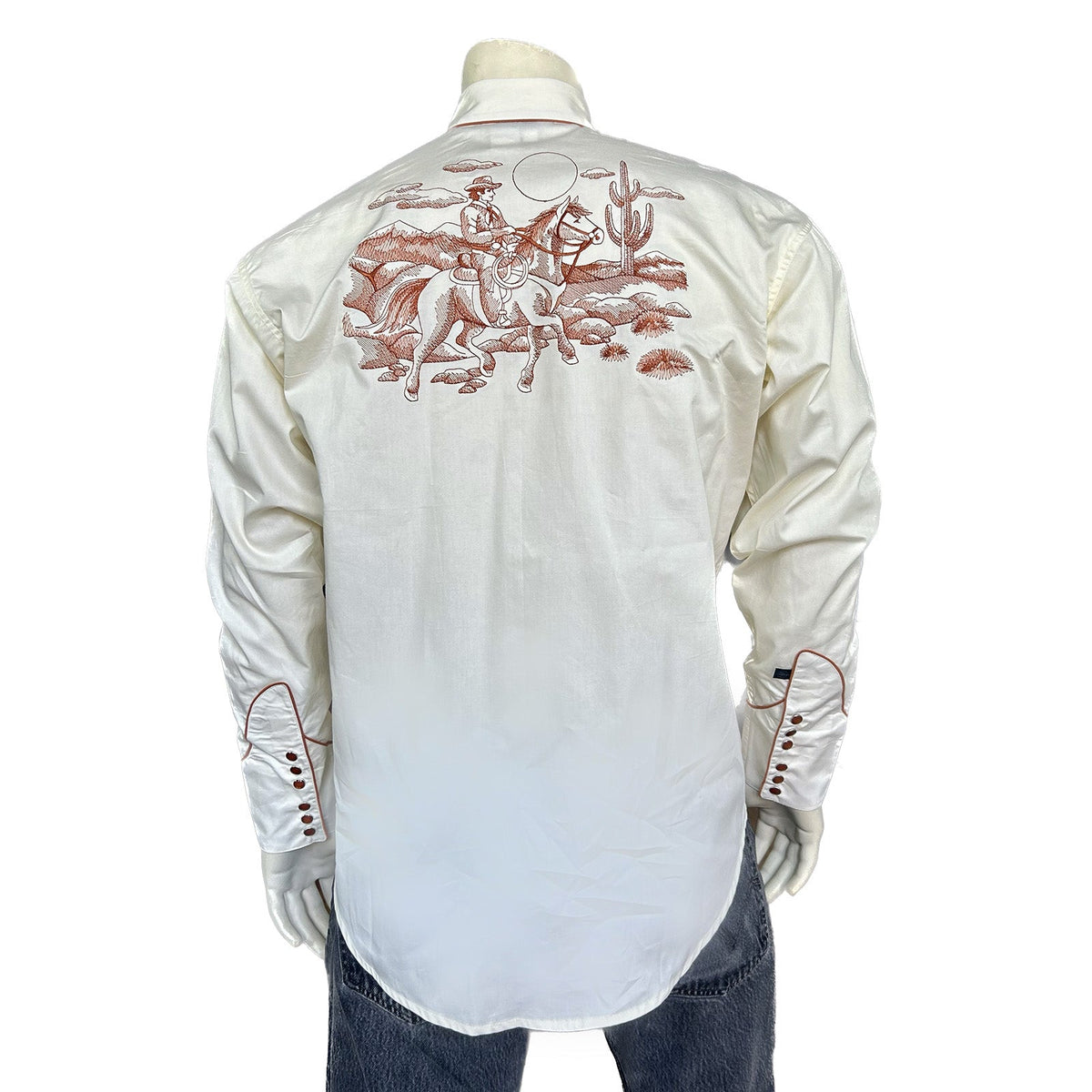 Rockmount Clothing Men's Ivory Vintage Rider Western Embroidery