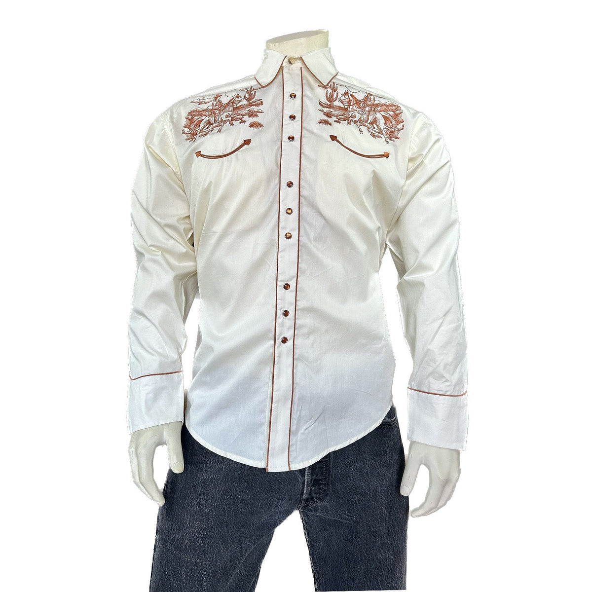 Rockmount Clothing Men's Ivory Vintage Rider Western Embroidery