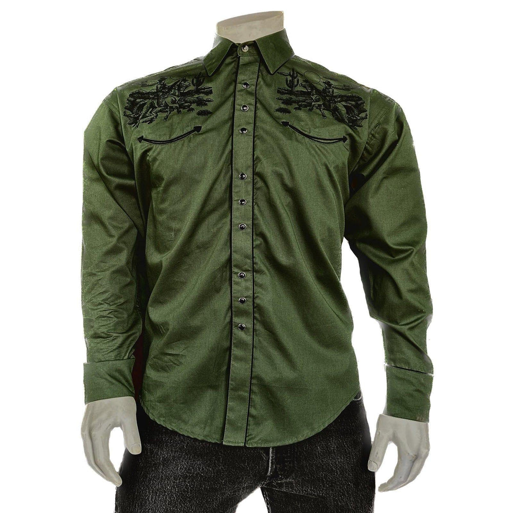 Rockmount Clothing Men's Green Vintage Rider Western Embroidery - Rockmount Clothing