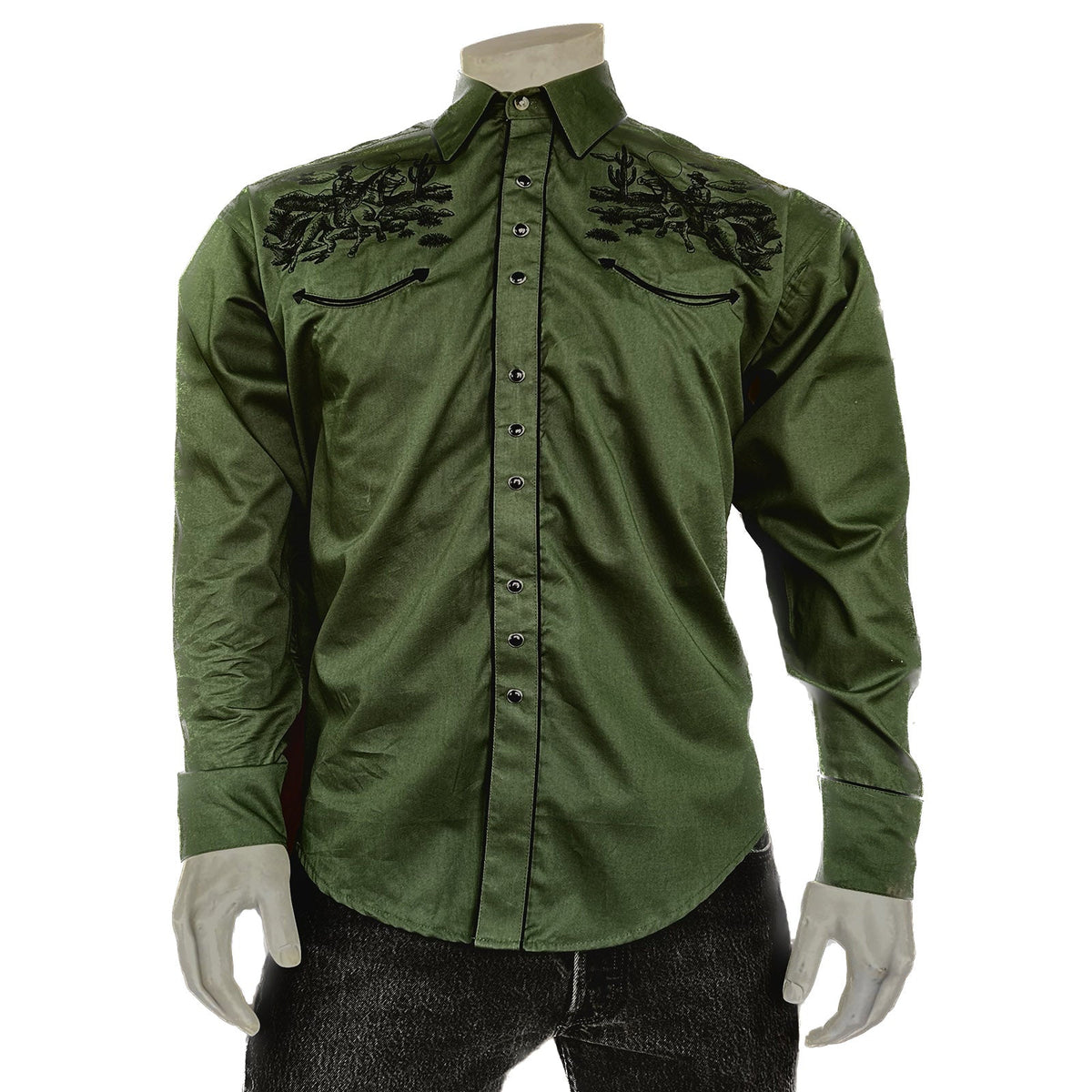 Rockmount Clothing Men's Green Vintage Rider Western Embroidery