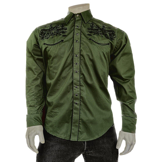 Rockmount Clothing Men's Green Vintage Rider Western Embroidery - Rockmount Clothing