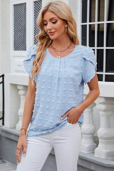 Swiss Dot Round Neck Short Sleeve T-Shirt - Trendsi - Flyclothing LLC