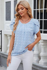 Swiss Dot Round Neck Short Sleeve T-Shirt - Trendsi - Flyclothing LLC
