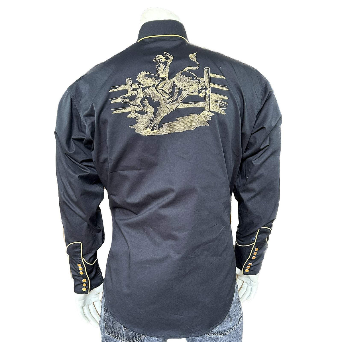 Bull Rider Clothes Rockmount Clothing Men's Black Vintage Bull Rider Embroidery ...