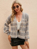 Open Front Plaid Long Sleeve Cardigan - Trendsi