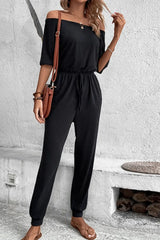 Off-Shoulder Jumpsuit with Pockets - Trendsi - Flyclothing LLC