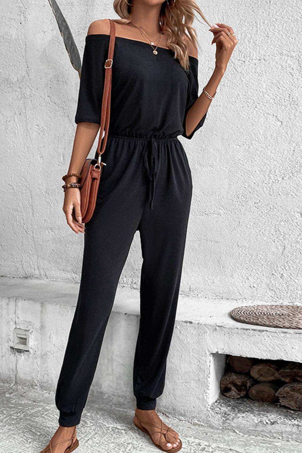 Off-Shoulder Jumpsuit with Pockets - Trendsi - Flyclothing LLC