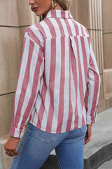 Striped Long Sleeve Shirt - Trendsi - Flyclothing LLC