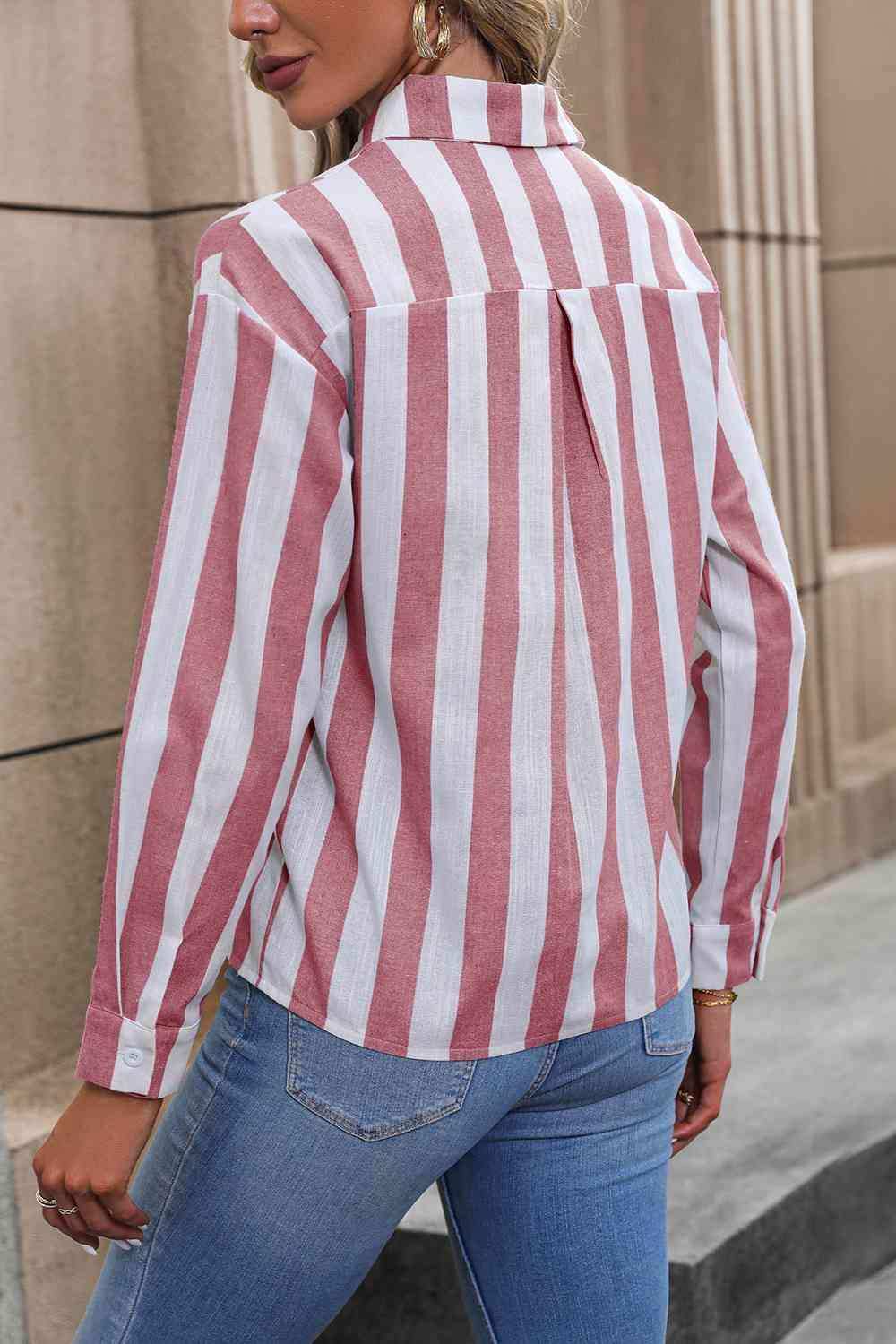 Striped Long Sleeve Shirt - Trendsi - Flyclothing LLC