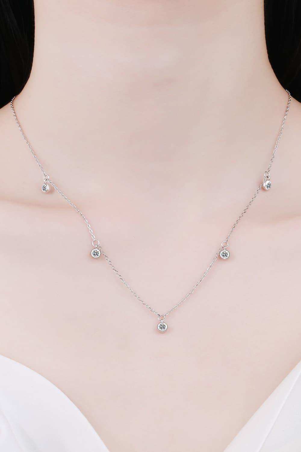 Moissanite Rhodium-Plated Necklace - Trendsi - Flyclothing LLC