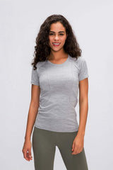 Round Neck Short Sleeve Active T-Shirt - Trendsi - Flyclothing LLC