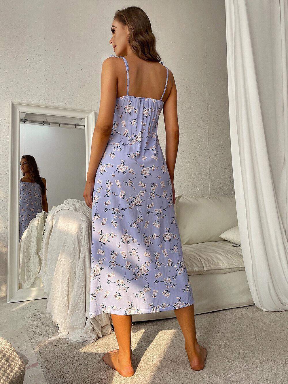 Printed Tie Shoulder Midi Night Dress - Trendsi - Flyclothing LLC