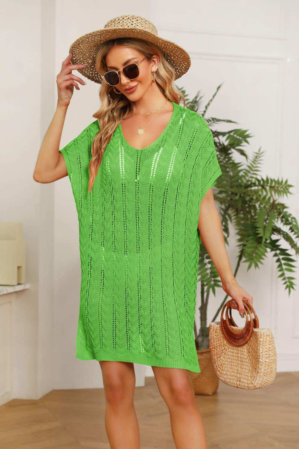 Openwork Side Slit Knit Dress - Trendsi - Flyclothing LLC