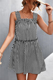 Striped Frill Trim Square Neck Dress - Trendsi