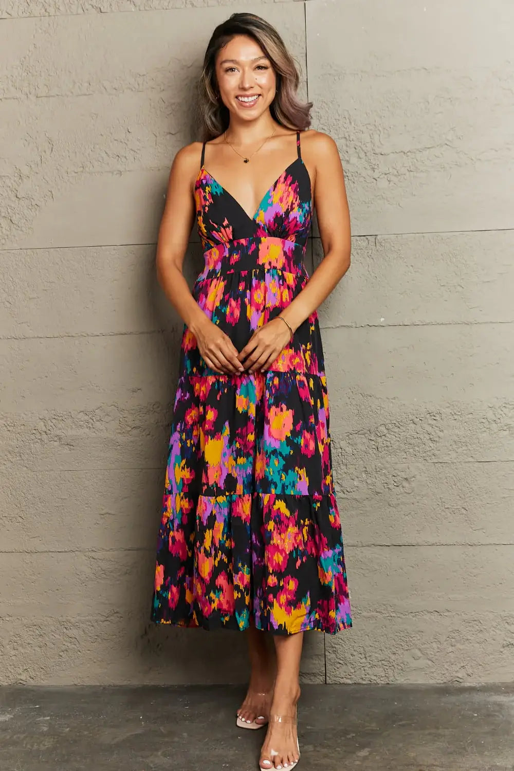 Cutout Spaghetti Strap Tiered Dress - Trendsi - Flyclothing LLC