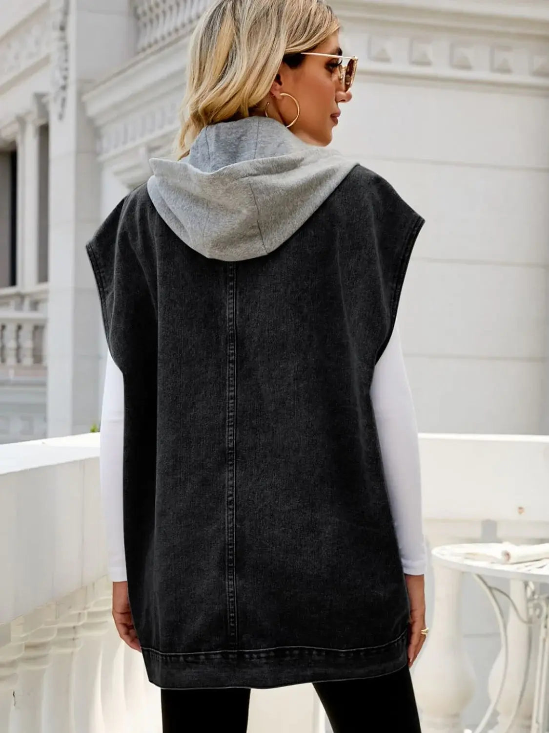 Hooded Sleeveless Denim Top with Pockets - Trendsi - Flyclothing LLC