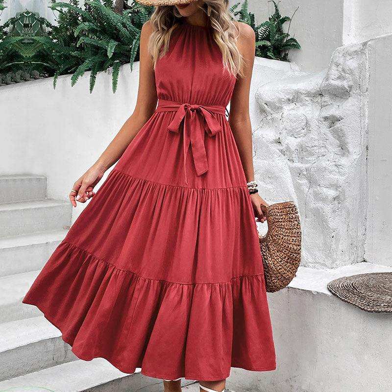 Tie Belt Tiered Midi Dress - Trendsi - Flyclothing LLC