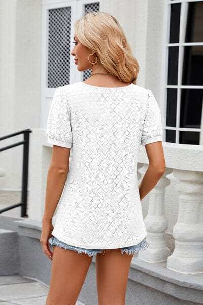 Eyelet Short Sleeve T-Shirt - Trendsi - Flyclothing LLC