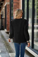 V-Neck Lace Detail Long Sleeve Top - Trendsi - Flyclothing LLC