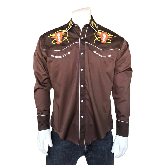 Rockmount Clothing Men's Embroidered 2-Tone Steer Western Shirt in Brown