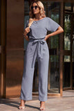 Full Size Tie Waist Straight Leg Jumpsuit - Trendsi - Flyclothing LLC