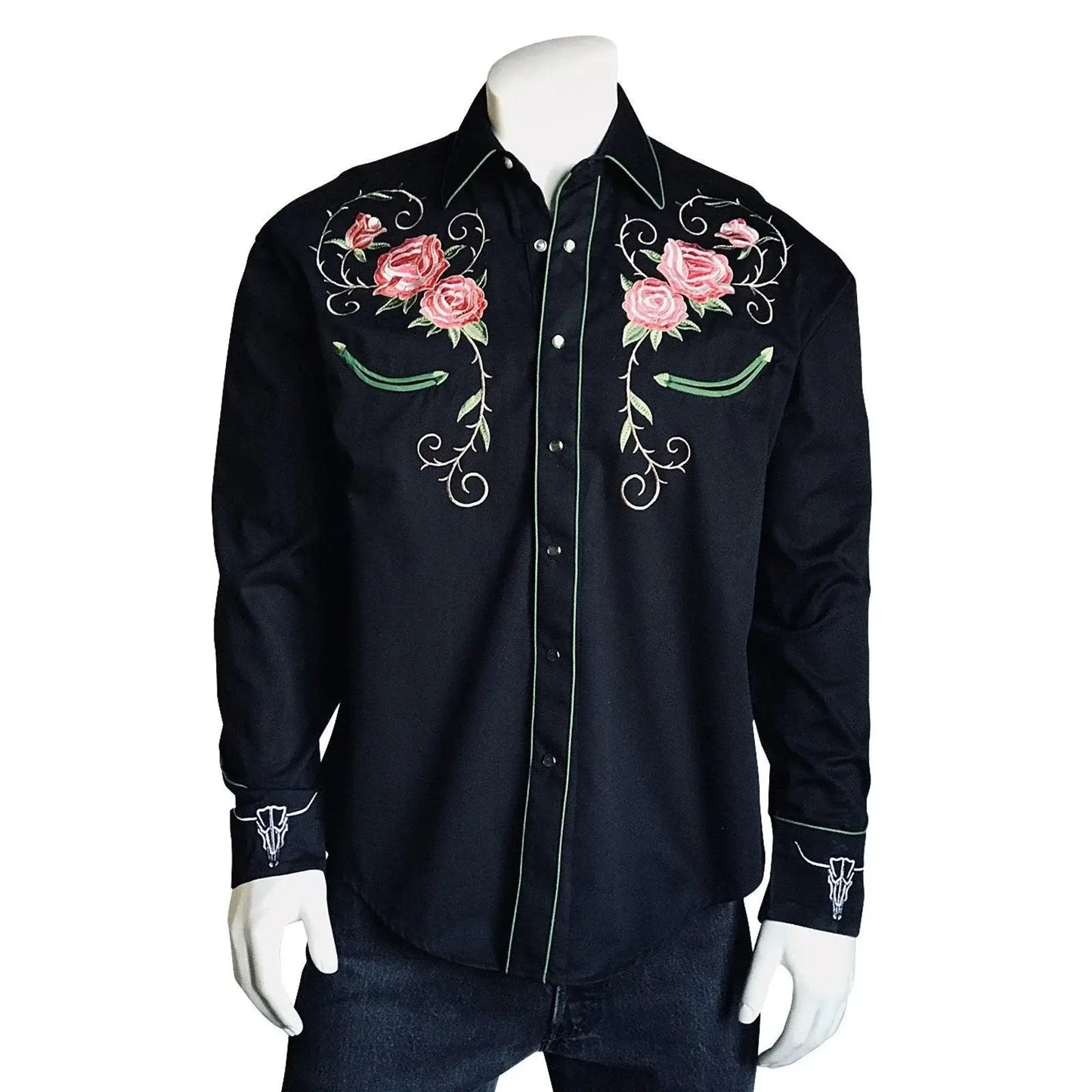 Rockmount Ranch Wear Mens Steer Skull & Floral Embroidery Western Shirt - Rockmount Clothing - Flyclothing LLC