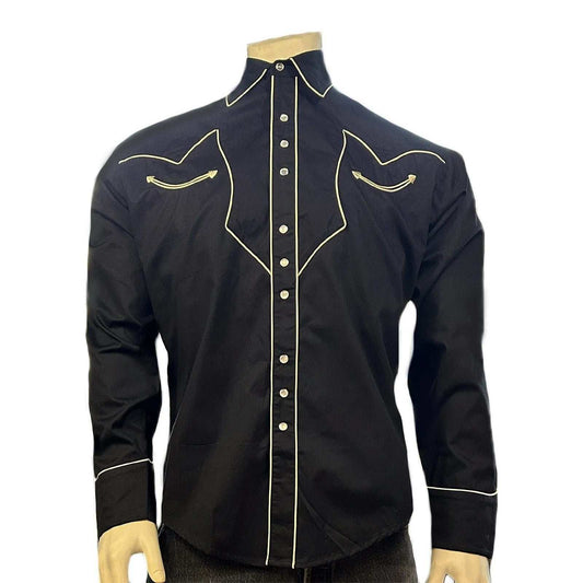 Rockmount Clothing Men's Vintage Solid Black Western Shirt with Lightning Piping - Rockmount Clothing - Flyclothing LLC