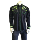 Men's Vintage Beer Hops Embroidered Western Shirt in Black - Rockmount Clothing