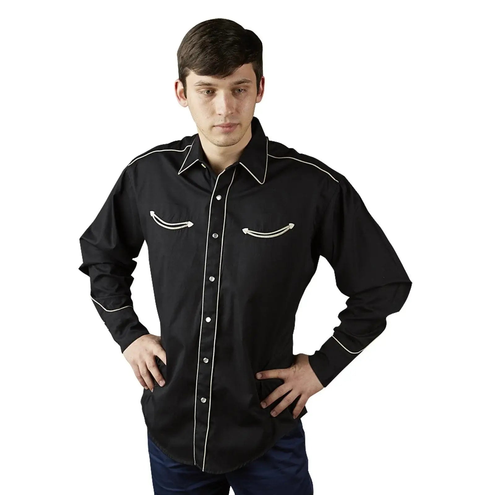 Men's Signature Solid Black Western Shirt with Smile Pockets - Rockmount Clothing - Flyclothing LLC