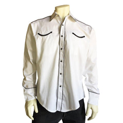 Men's Signature Solid White Western Shirt with Smile Pockets - Flyclothing LLC