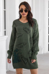 Dinosaur Pattern V-Neck Sweater Dress - Trendsi