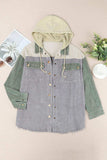 Snap Front Hooded Corduroy Shacket - Trendsi - Flyclothing LLC