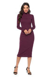 Ribbed Turtleneck Long Sleeve Dress - Trendsi - Flyclothing LLC