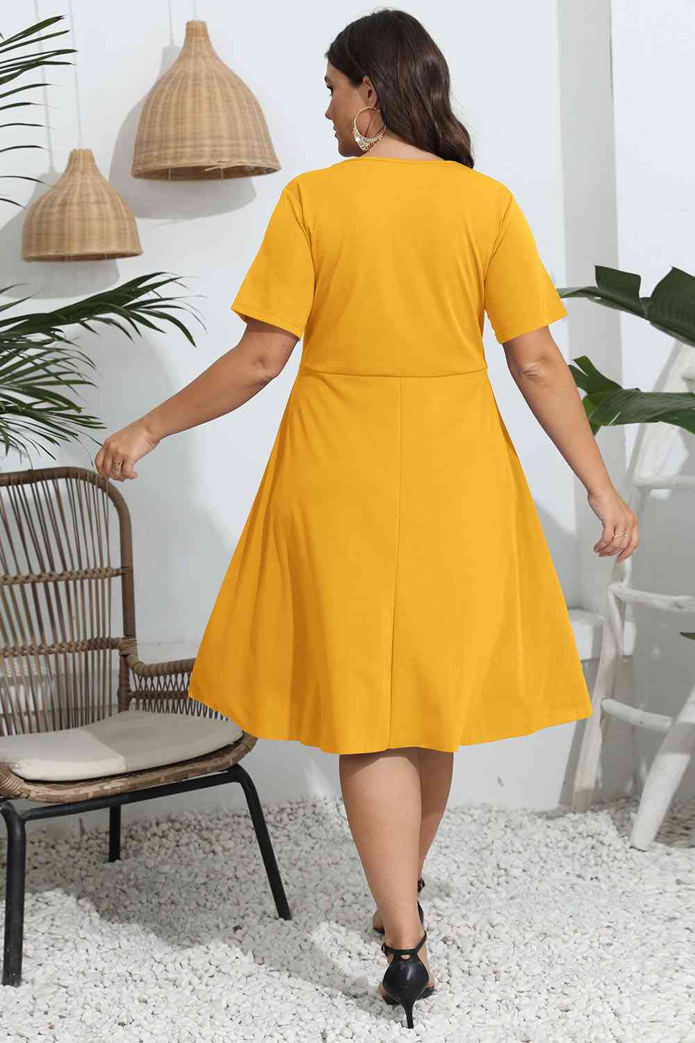 Plus Size Round Neck Openwork Dress - Trendsi - Flyclothing LLC