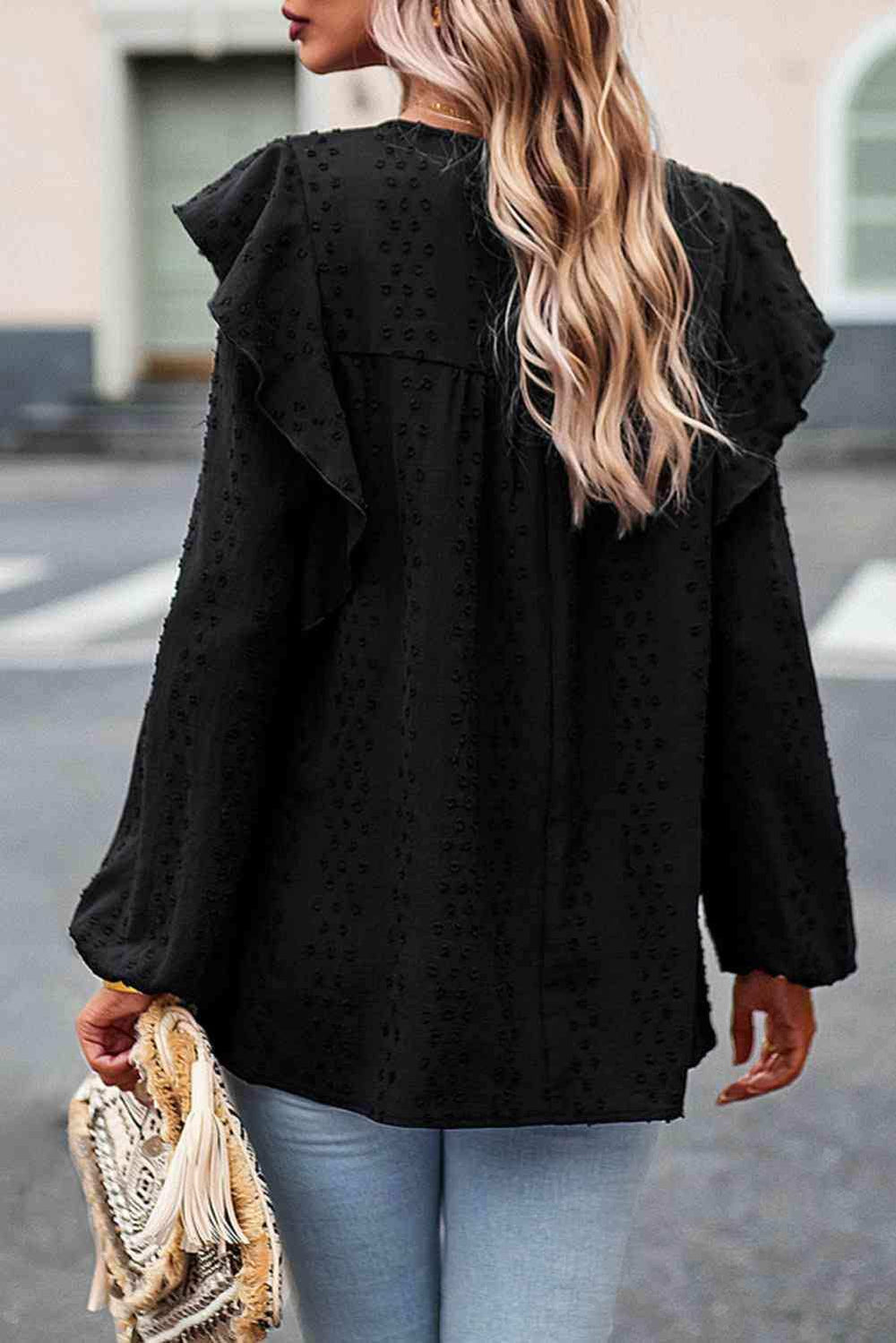 Round Neck Ruffled Blouse - Trendsi - Flyclothing LLC