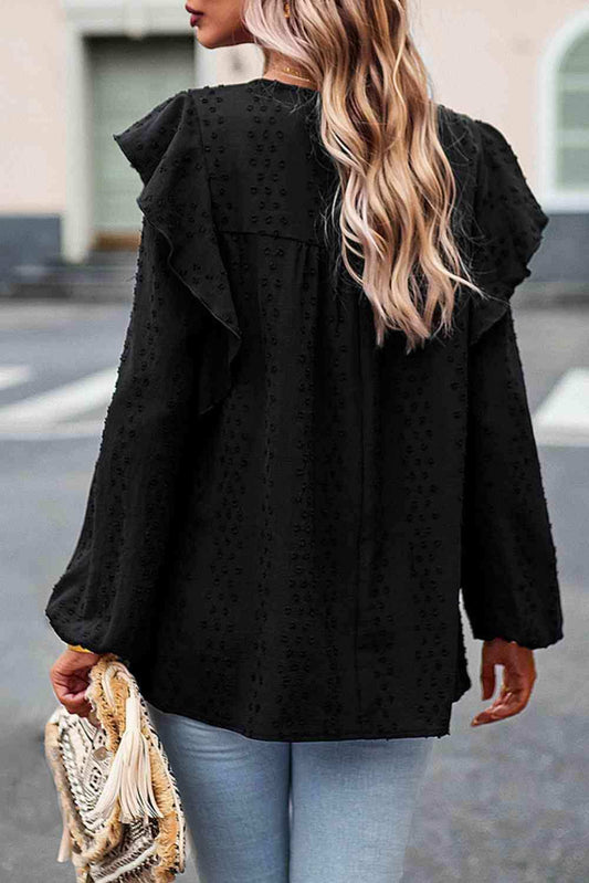 Round Neck Ruffled Blouse - Trendsi - Flyclothing LLC
