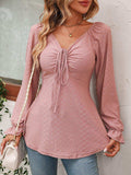 Tie Front V-Neck Puff Sleeve Blouse - Trendsi - Flyclothing LLC