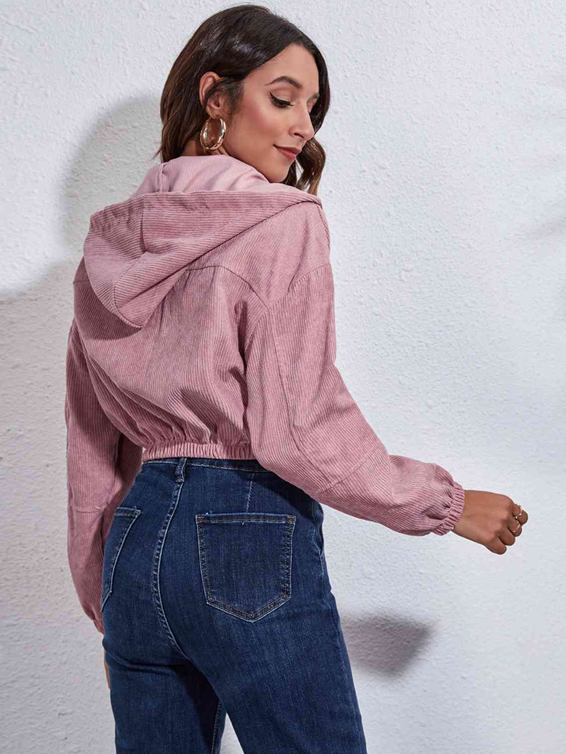 Drawstring Hooded Zip Up Jacket with Pockets - Trendsi - Flyclothing LLC
