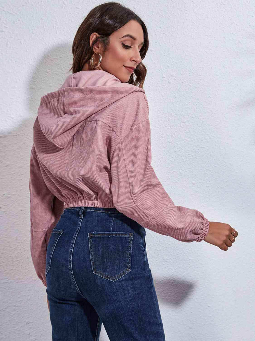 Drawstring Hooded Zip Up Jacket with Pockets - Trendsi - Flyclothing LLC