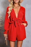 Tied Flounce Sleeve Plunge Romper - Trendsi - Flyclothing LLC