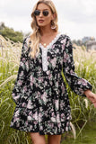 Floral Lace Trim Long Sleeve Dress - Trendsi