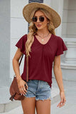 V-Neck Flutter Sleeve T-Shirt - Trendsi - Flyclothing LLC
