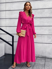 Pleated Surplice Tie Waist Maxi Dress - Trendsi