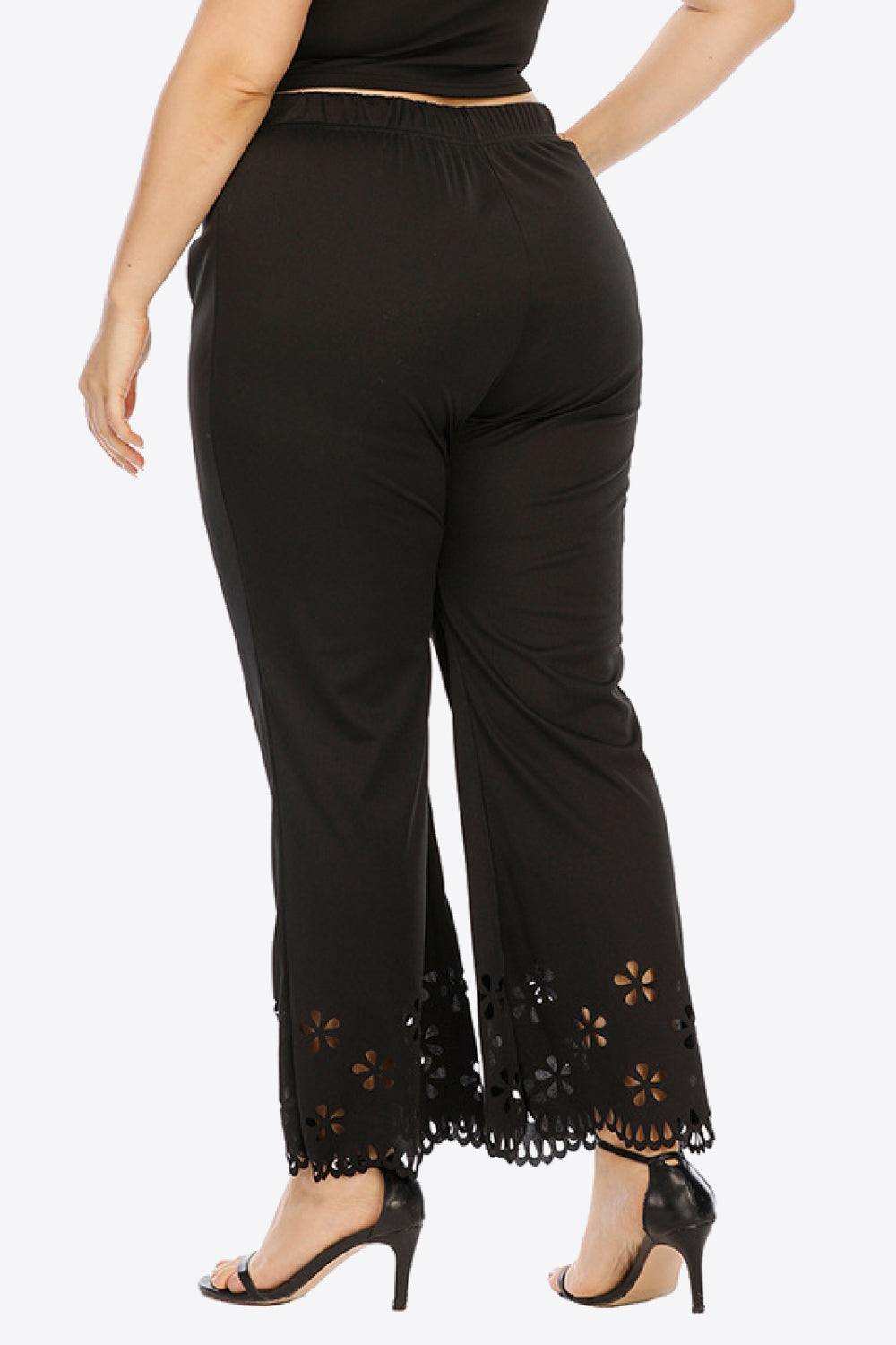 Plus Size Openwork Elastic Waist Pants - Trendsi - Flyclothing LLC