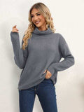 Slit Turtleneck Dropped Shoulder Sweater - Trendsi - Flyclothing LLC