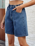 High Waist Denim Shorts with Pockets - Trendsi