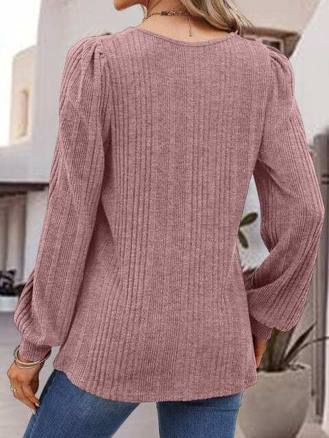 Square Neck Long Sleeve Top - Trendsi - Flyclothing LLC